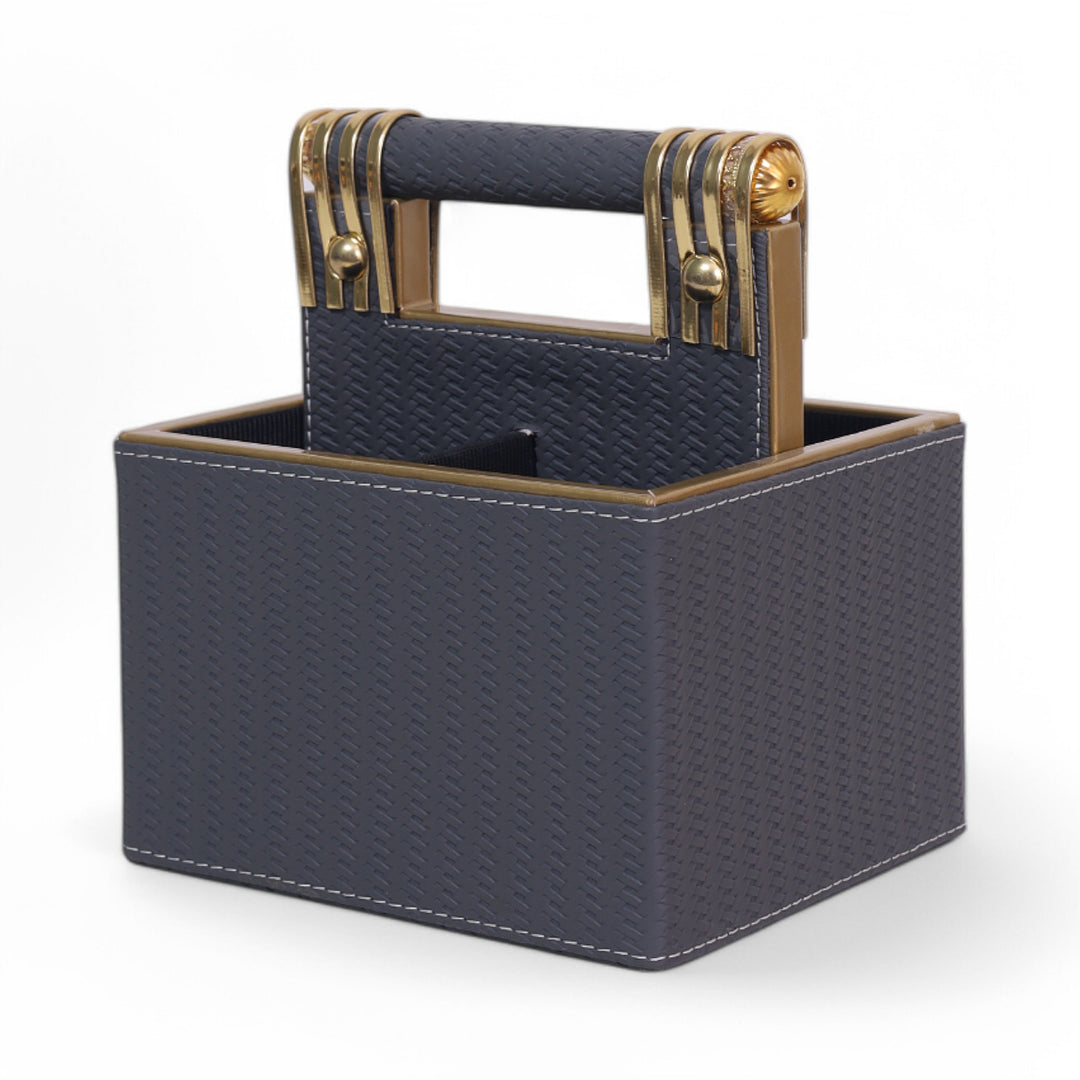 Leather Cutlery Stand With 4 Compartment
