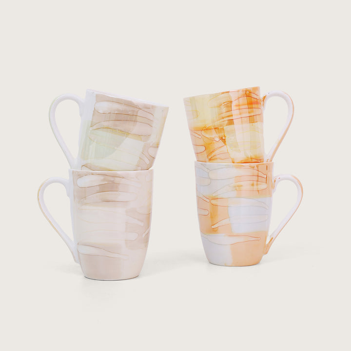 Abstract Texture Printed Ceramic Coffee Mugs Set of 4
