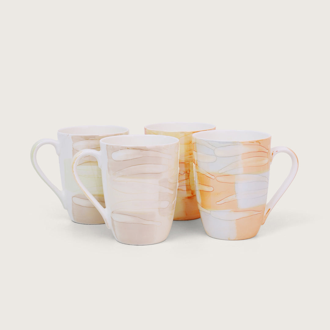 Abstract Texture Printed Ceramic Coffee Mugs Set of 4