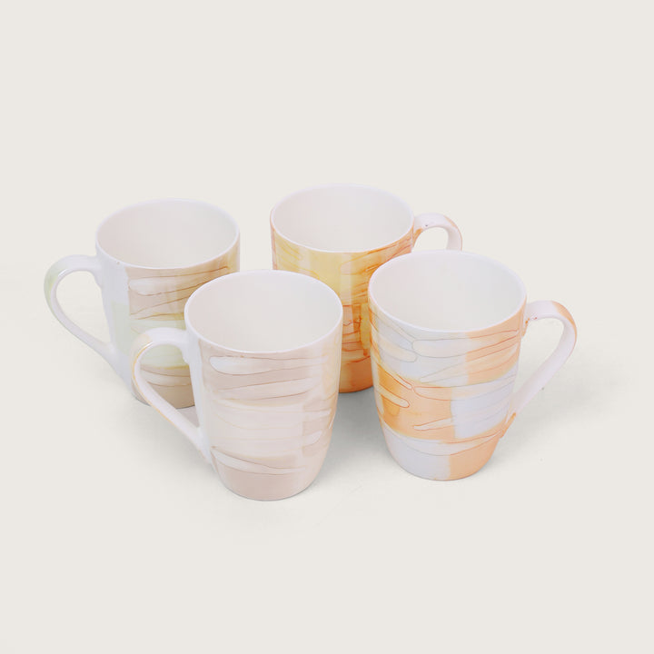 Abstract Texture Printed Ceramic Coffee Mugs Set of 4