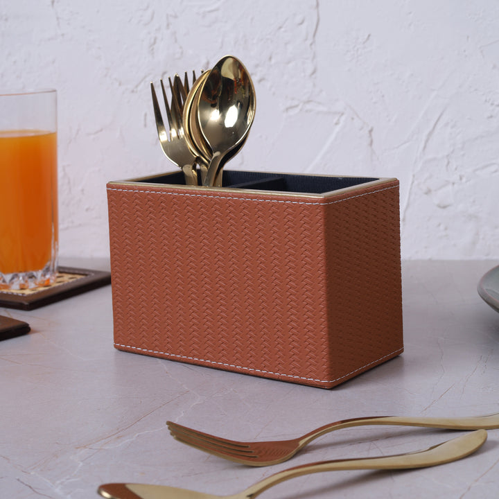 Leather Cutlery Stand With 2 Compartment