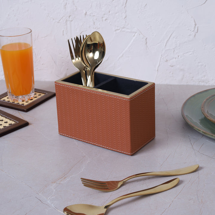 Leather Cutlery Stand With 2 Compartment