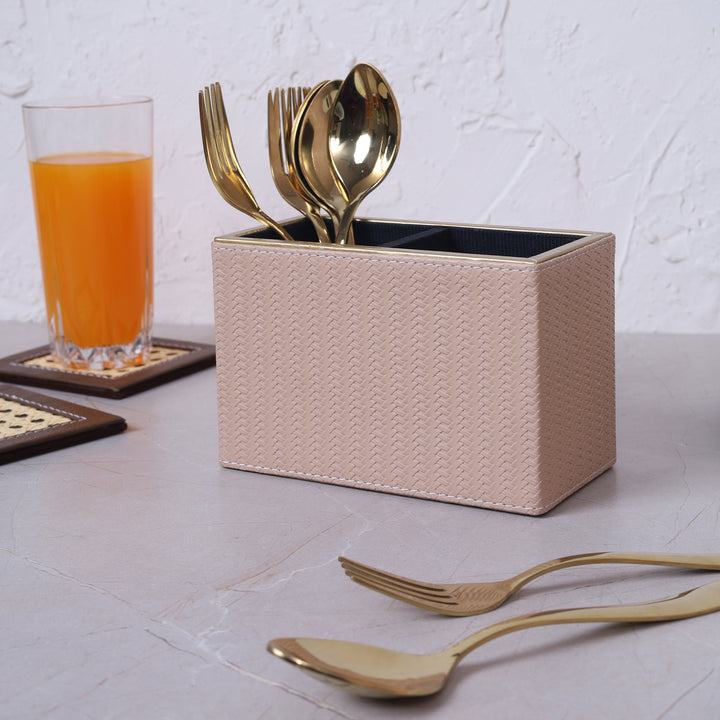 Leather Cutlery Stand With 2 Compartment