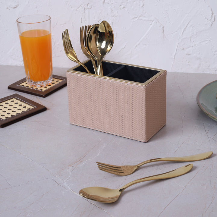 Leather Cutlery Stand With 2 Compartment