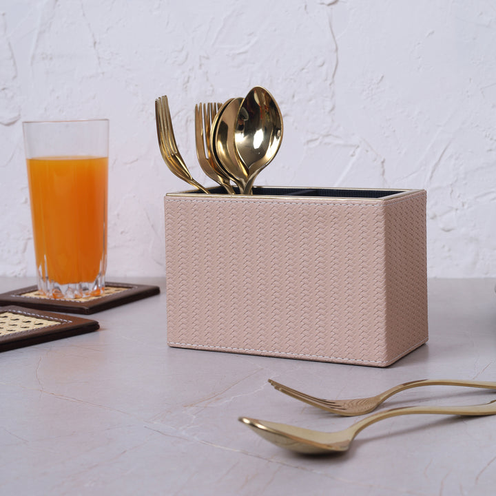 Leather Cutlery Stand With 2 Compartment