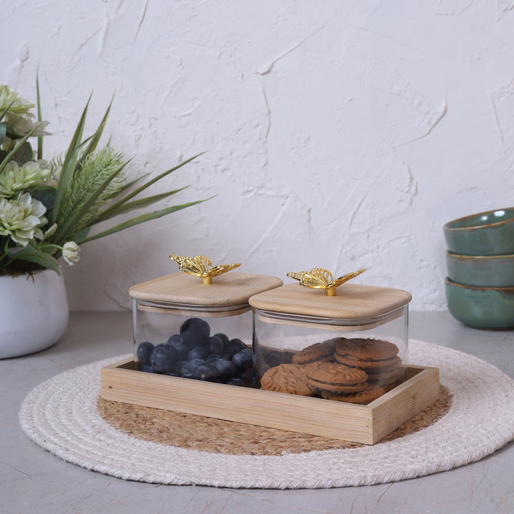 Jars & Tray With Butterfly Lid