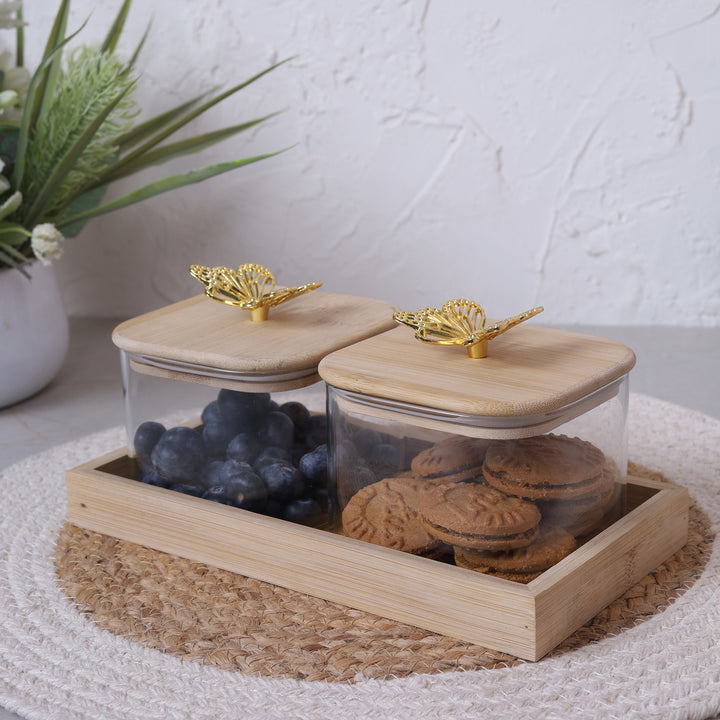 Jars & Tray With Butterfly Lid