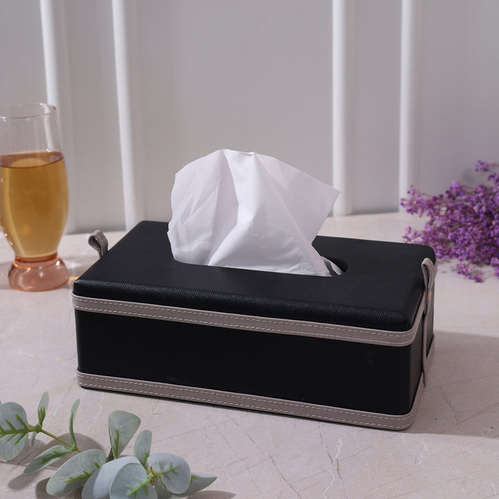 Leather Tissue Box - Black
