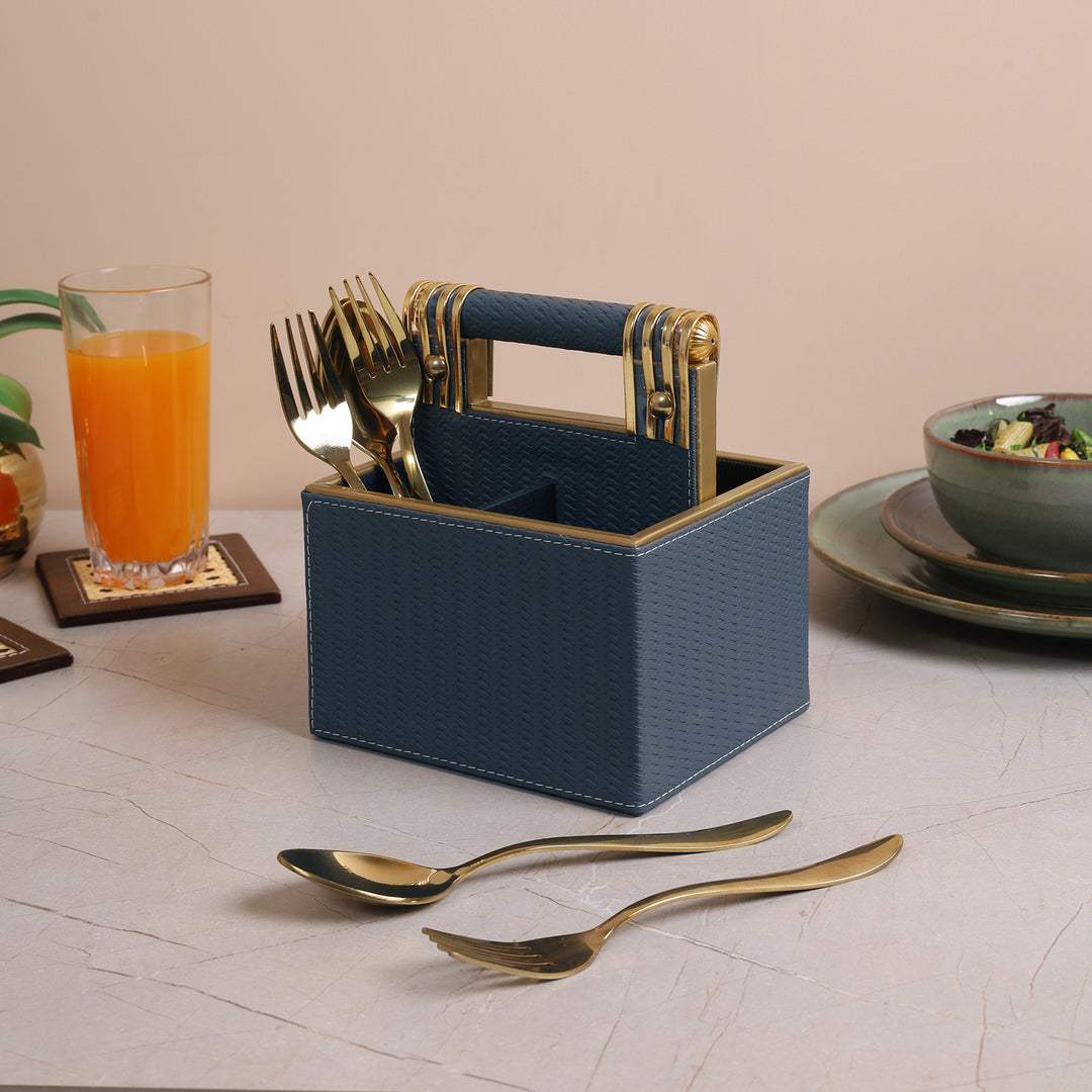 Leather Cutlery Stand With 4 Compartment