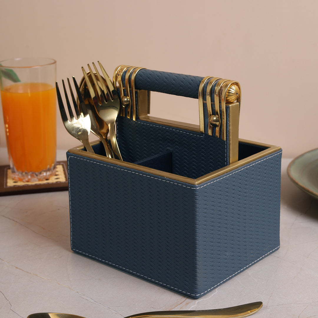 Leather Cutlery Stand With 4 Compartment