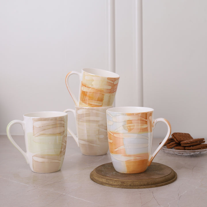 Abstract Texture Printed Ceramic Coffee Mugs Set of 4