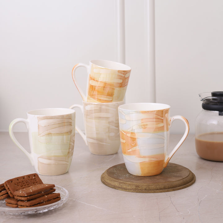 Abstract Texture Printed Ceramic Coffee Mugs Set of 4