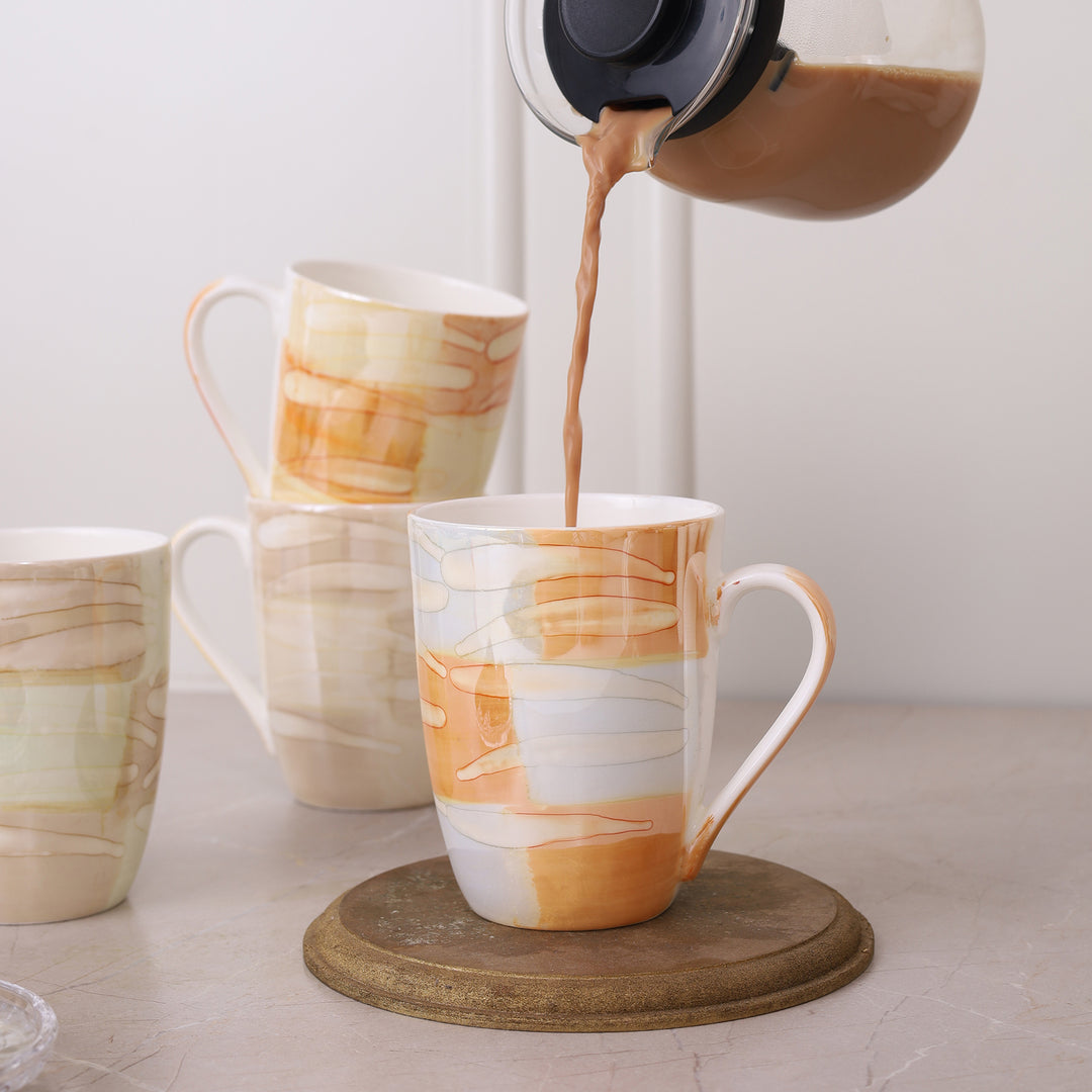 Abstract Texture Printed Ceramic Coffee Mugs Set of 4