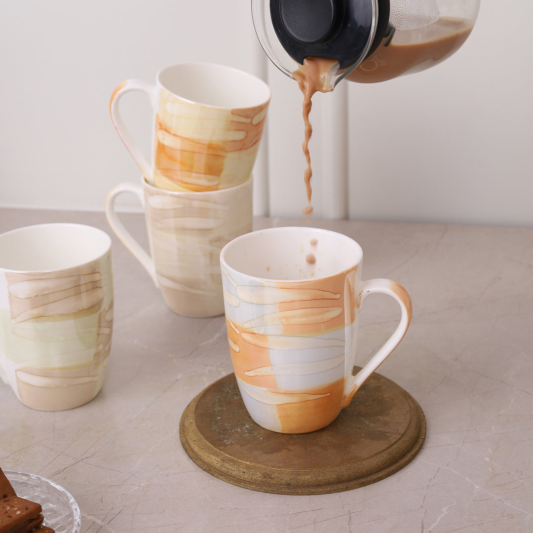 Abstract Texture Printed Ceramic Coffee Mugs Set of 4